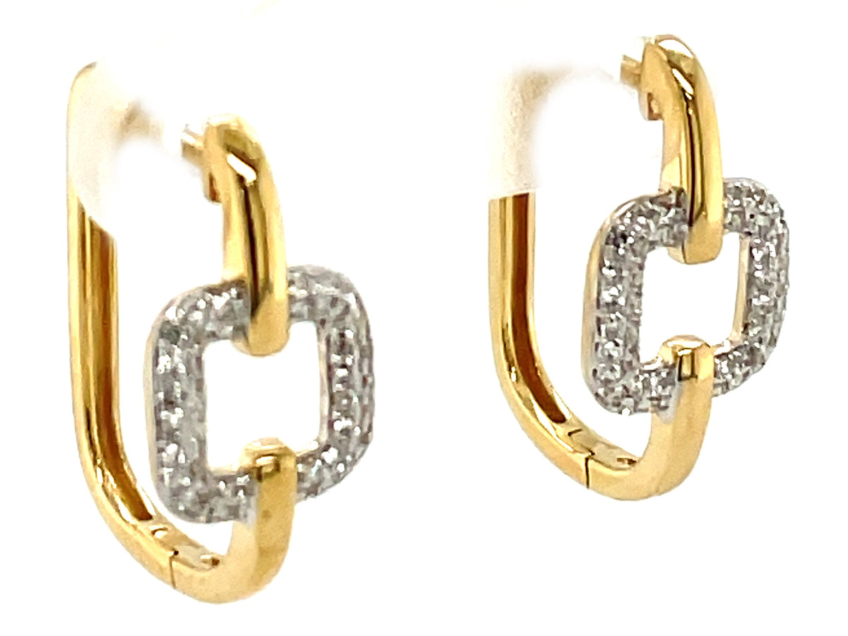 DIAMOND SQUARE LINK HOOP EARRING, 18X13MM