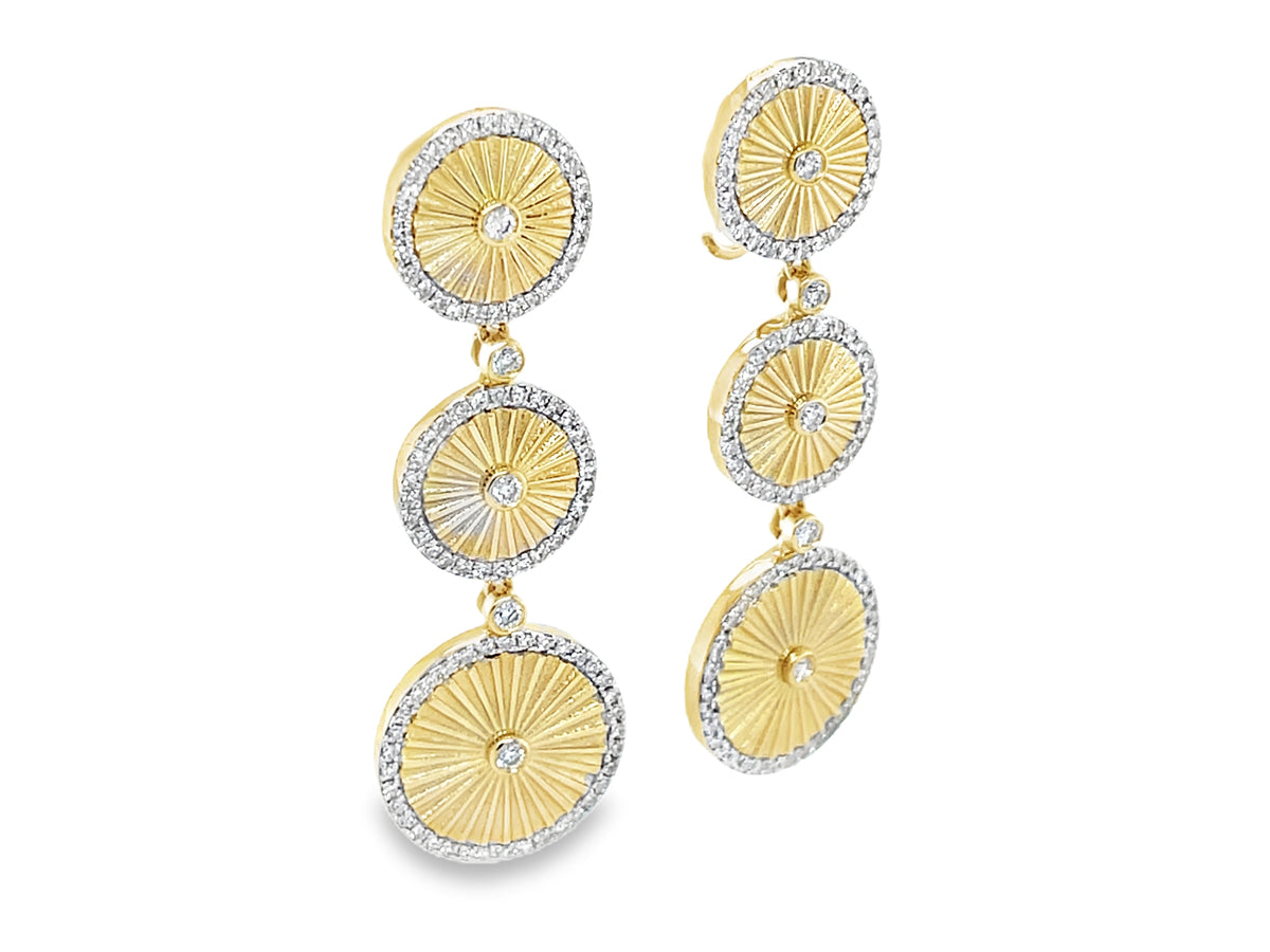 DIAMOND PLEATED 3 DISC DANGLE EARRING