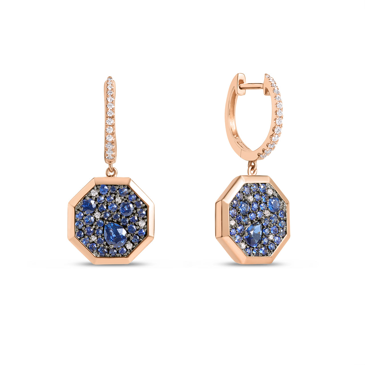 Sapphire & Diamond Octagon Dangle Earrings
