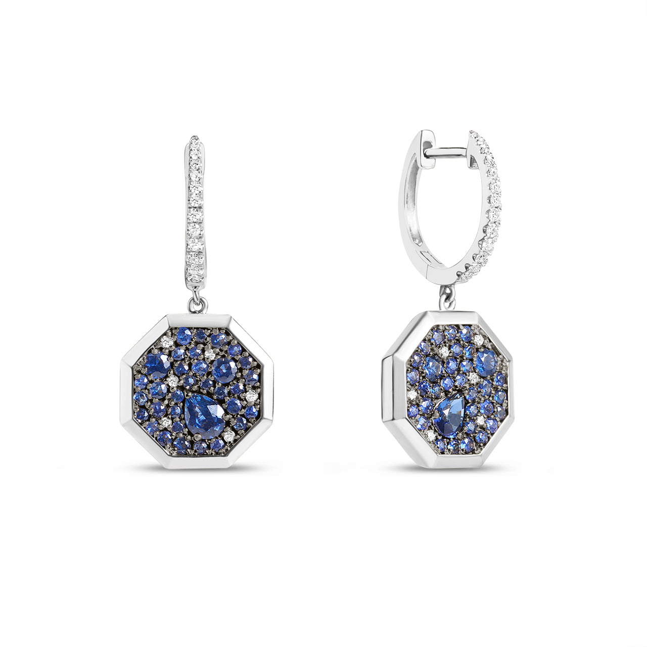 Sapphire & Diamond Octagon Dangle Earrings