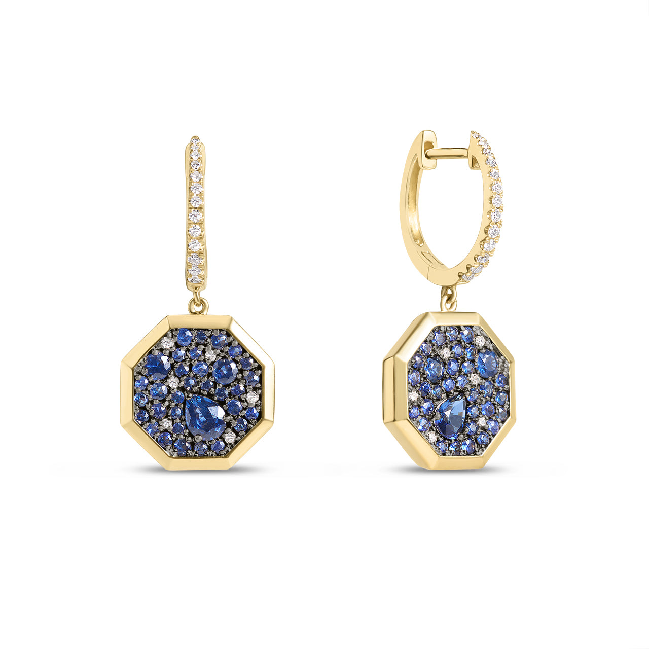 Sapphire & Diamond Octagon Dangle Earrings