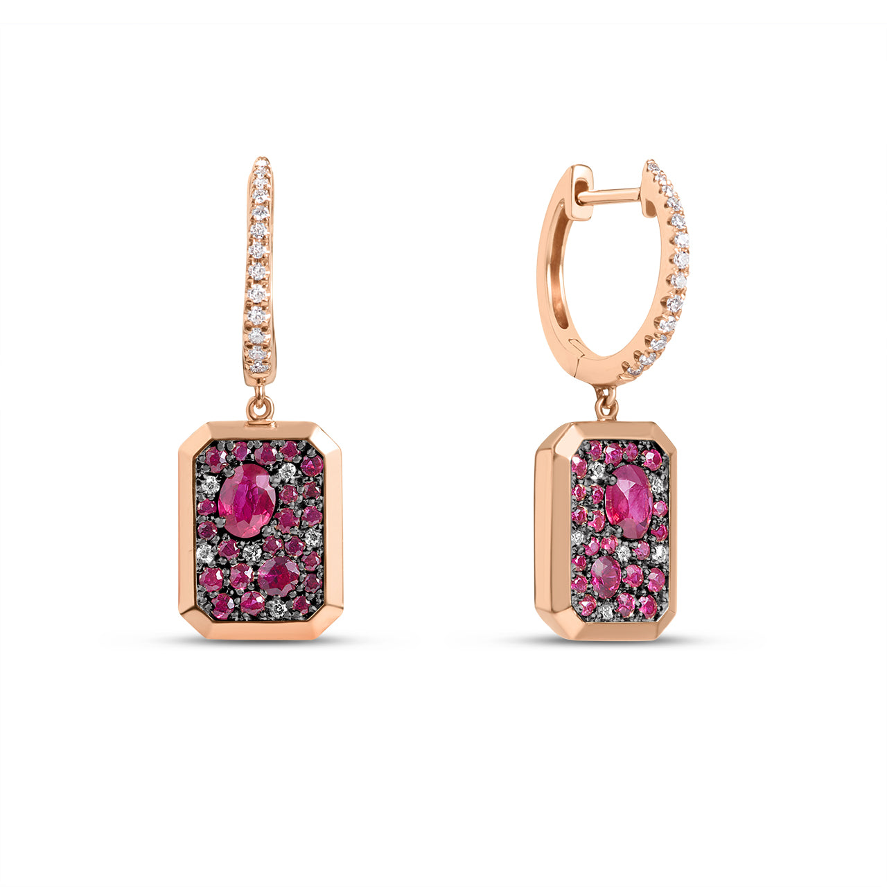 Ruby & Diamond Rectangle Dangle Earring