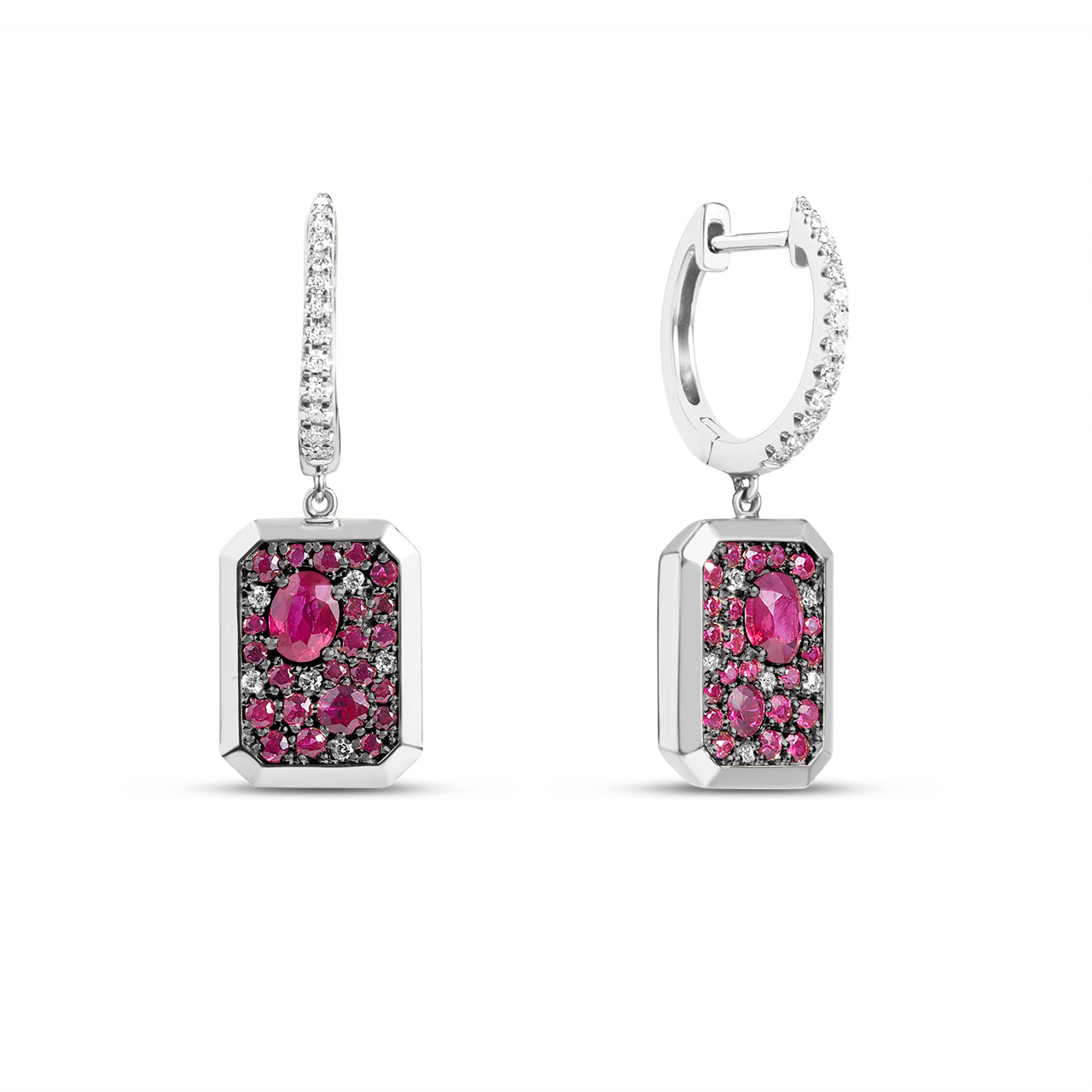 Ruby & Diamond Rectangle Dangle Earring