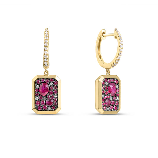 Ruby & Diamond Rectangle Dangle Earring