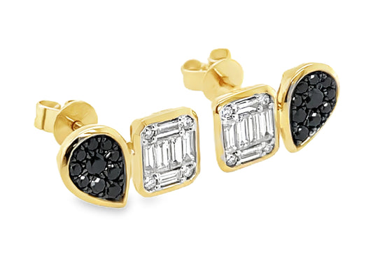 BLACK & WHITE DIAMOND BAGUETTE CLUSTER PEAR & CUSHION TOI ET MOI STUD EARRING