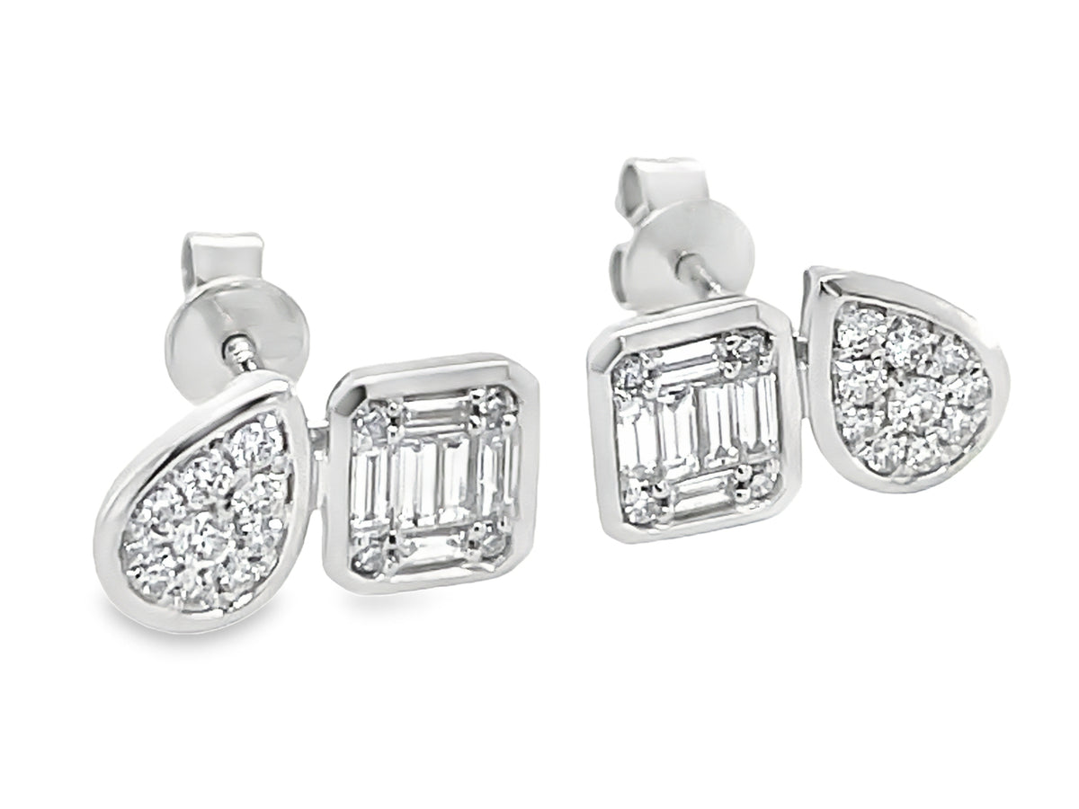 Diamond Baguette Cluster Pear Cushion Toi Et Moi Stud Earring, 11x6mm