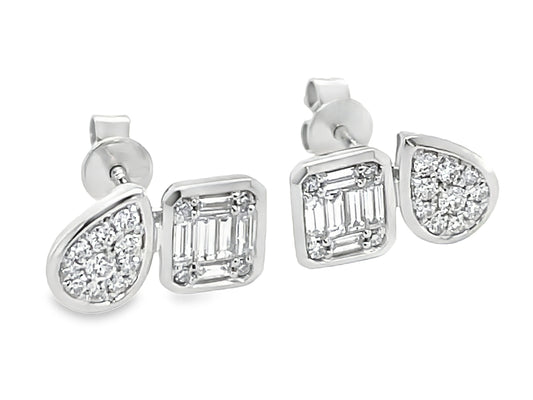 Diamond Baguette Cluster Pear Cushion Toi Et Moi Stud Earring, 11x6mm