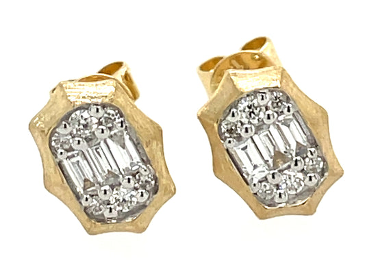 DIAMOND BAGUETTE CLUSTER EARRING, SATIN FINISH, 14KY (N)