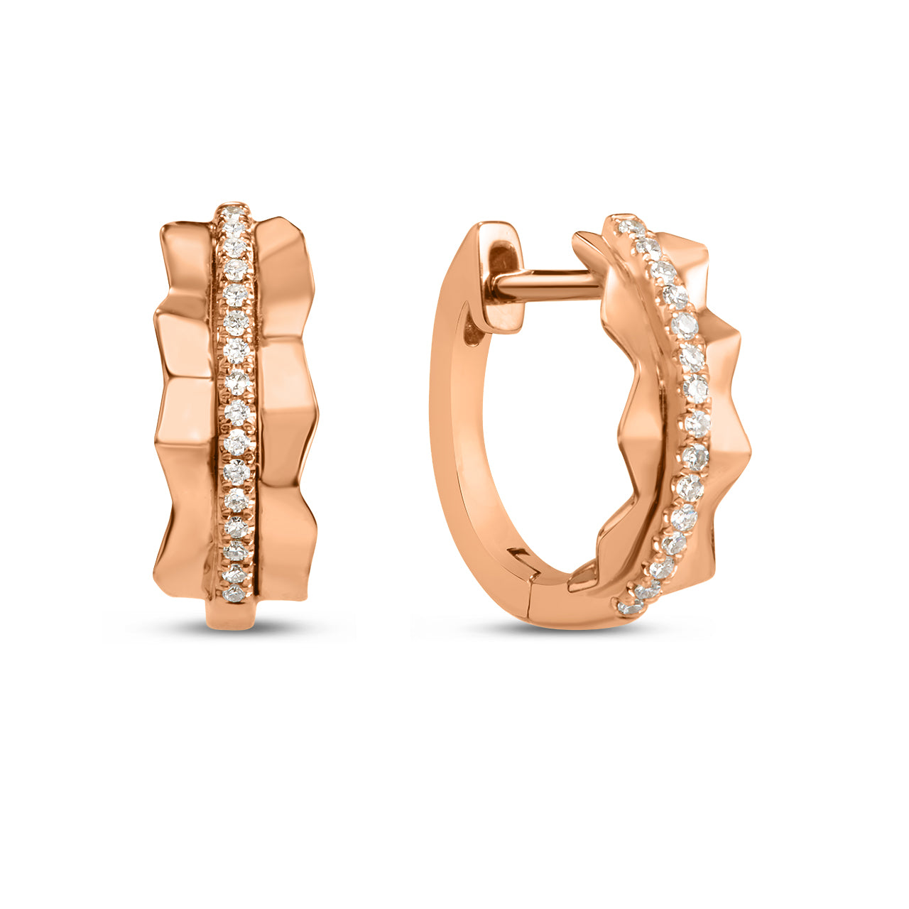 Diamond Pleated 4mm Huggie Earrings