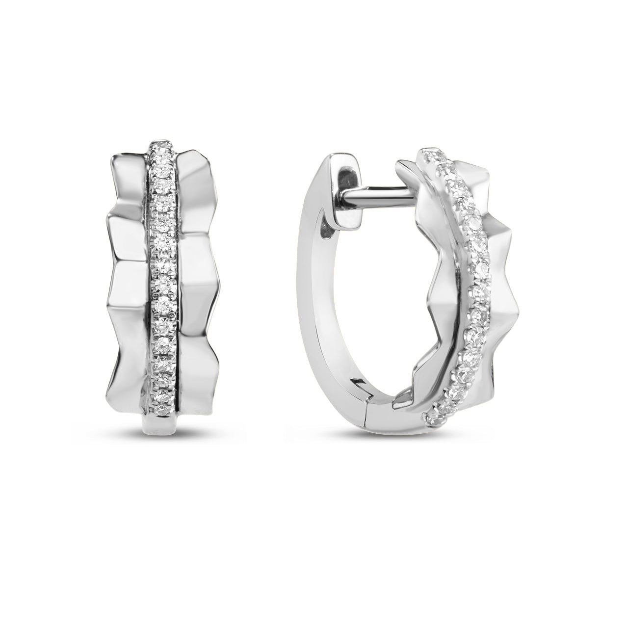 Diamond Pleated 4mm Huggie Earrings