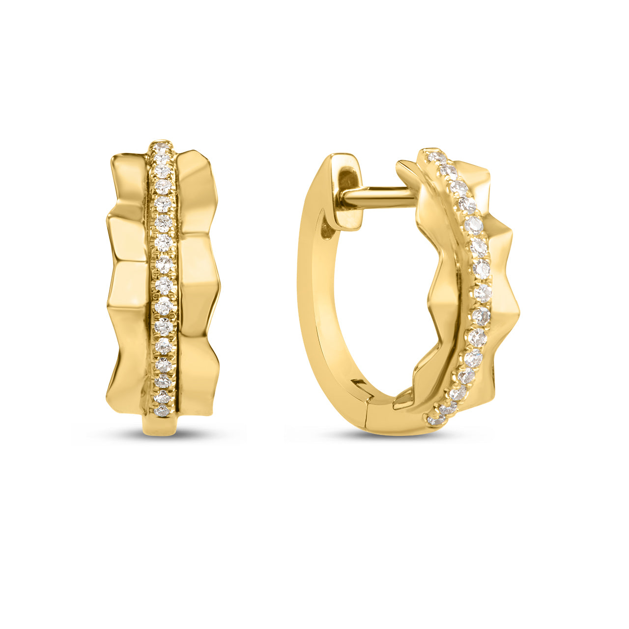 Diamond Pleated 4mm Huggie Earrings