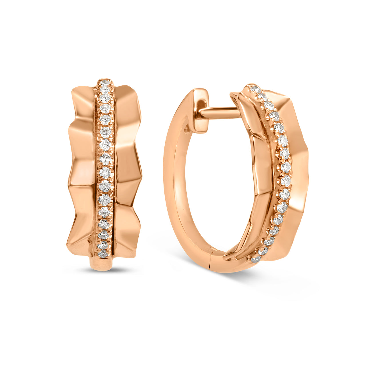 Diamond Pleated 5.5mm Huggie Earrings