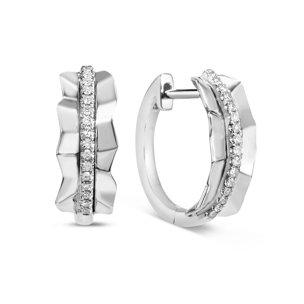 Diamond Pleated 5.5mm Huggie Earrings