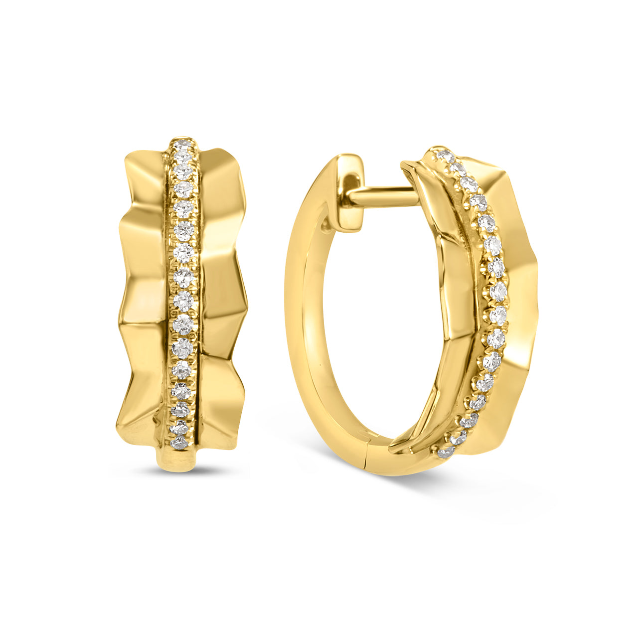 Diamond Pleated 5.5mm Huggie Earrings