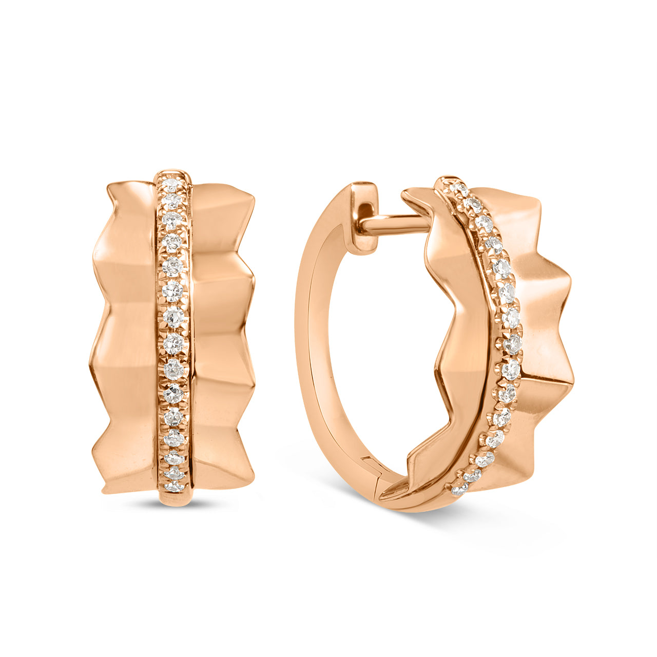 Diamond Pleated 7.4mm Huggie Earrings