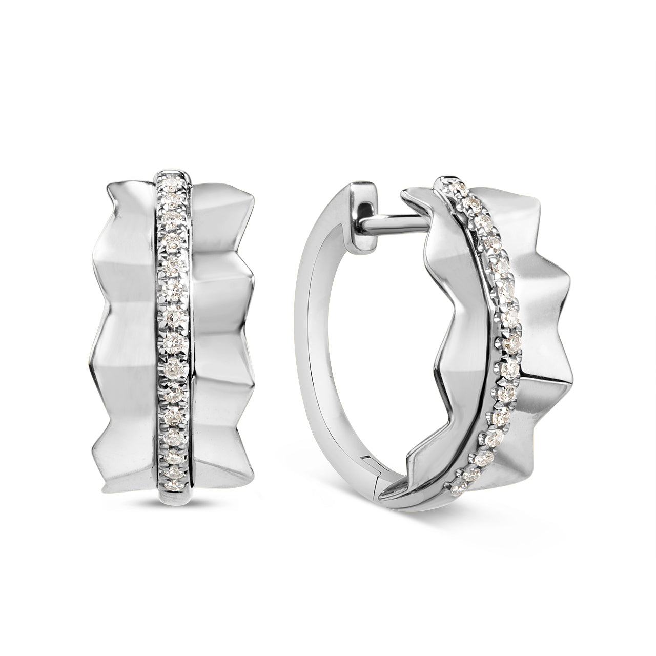 Diamond Pleated 7.4mm Huggie Earrings