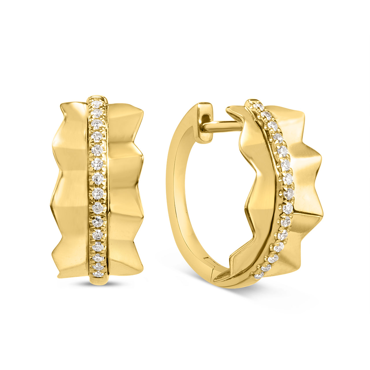 Diamond Pleated 7.4mm Huggie Earrings