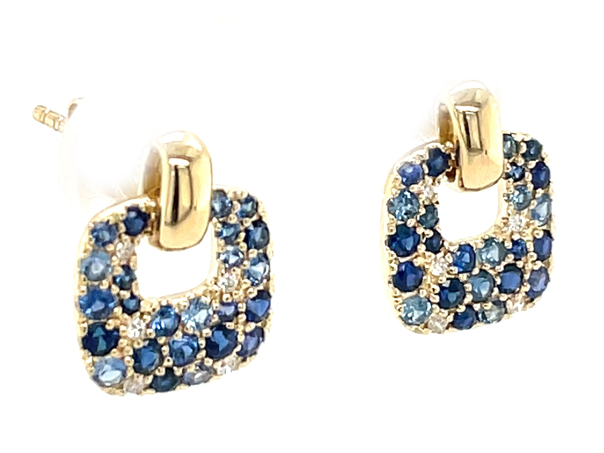 Sapphire Diamond Pave Cushion Earring, 10mm, 14ky (H)