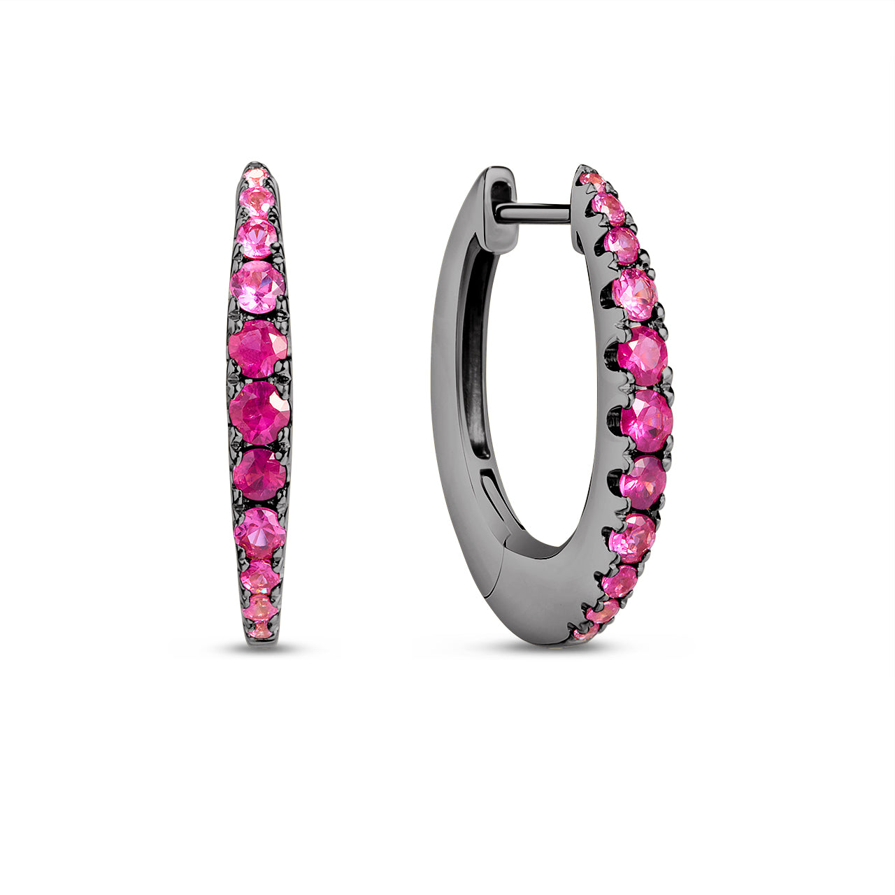 Ruby & Pink Sapphire Oval Hoop Earrings