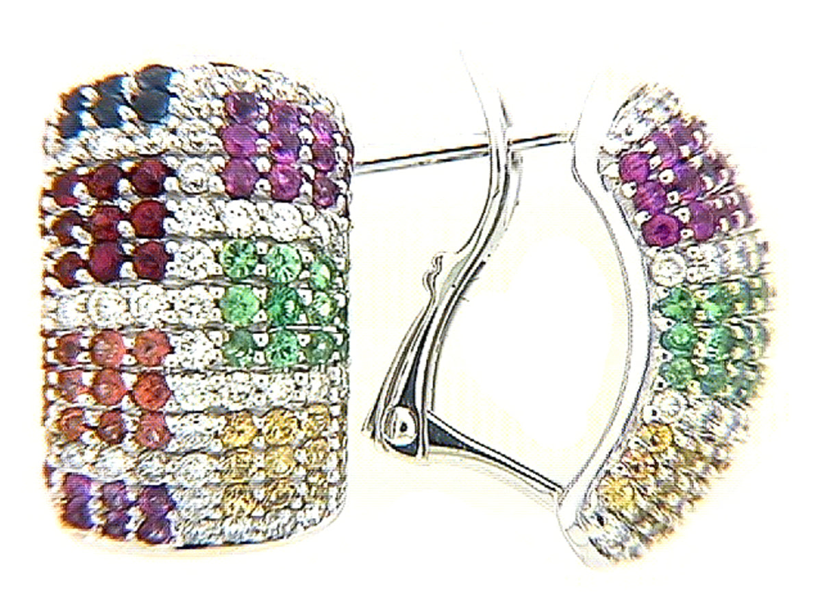 RAINBOW SAPPHIRE, TSAVORITE & DIAMOND EARRING, 18KW (H/U), C=1.52