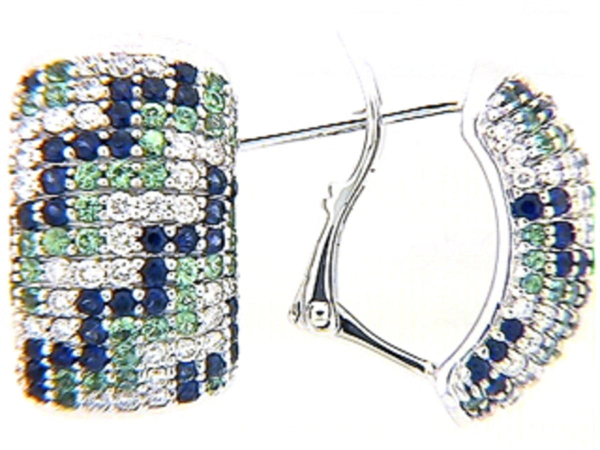 SAPPHIRE, TSAVORITE & DIAMOND EARRING, 18KW (H)