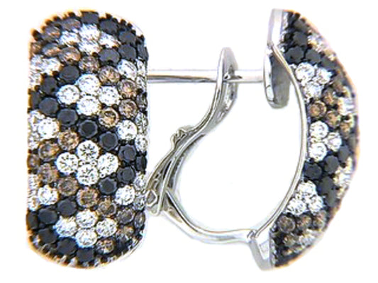 BLACK, BROWN & WHITE DIAMOND EARRING, 18KW (R/N)