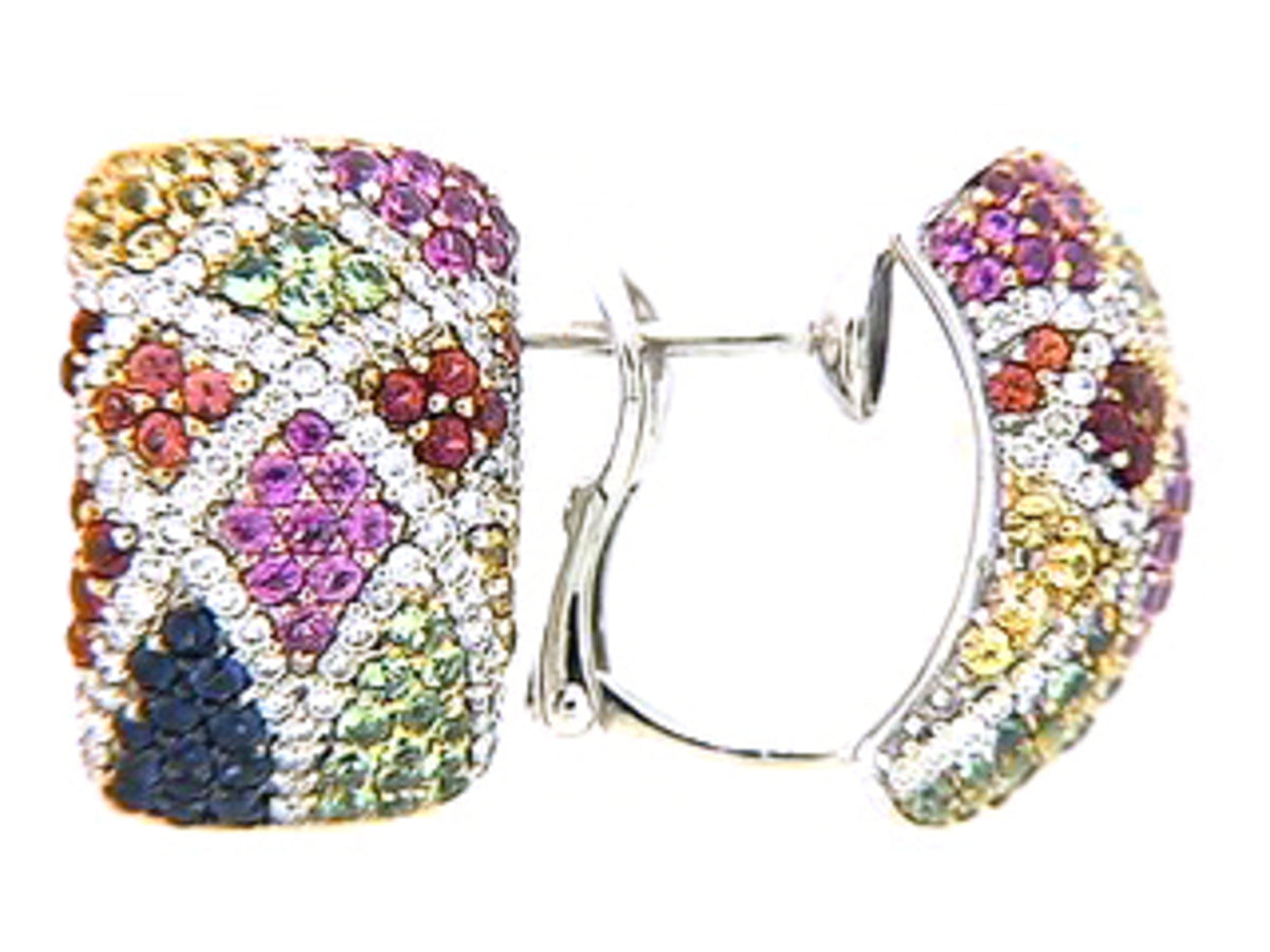 RAINBOW SAPPHIRE, TSAVORITE & DIAMOND EARRING, 18KW (H/U), C=2.18