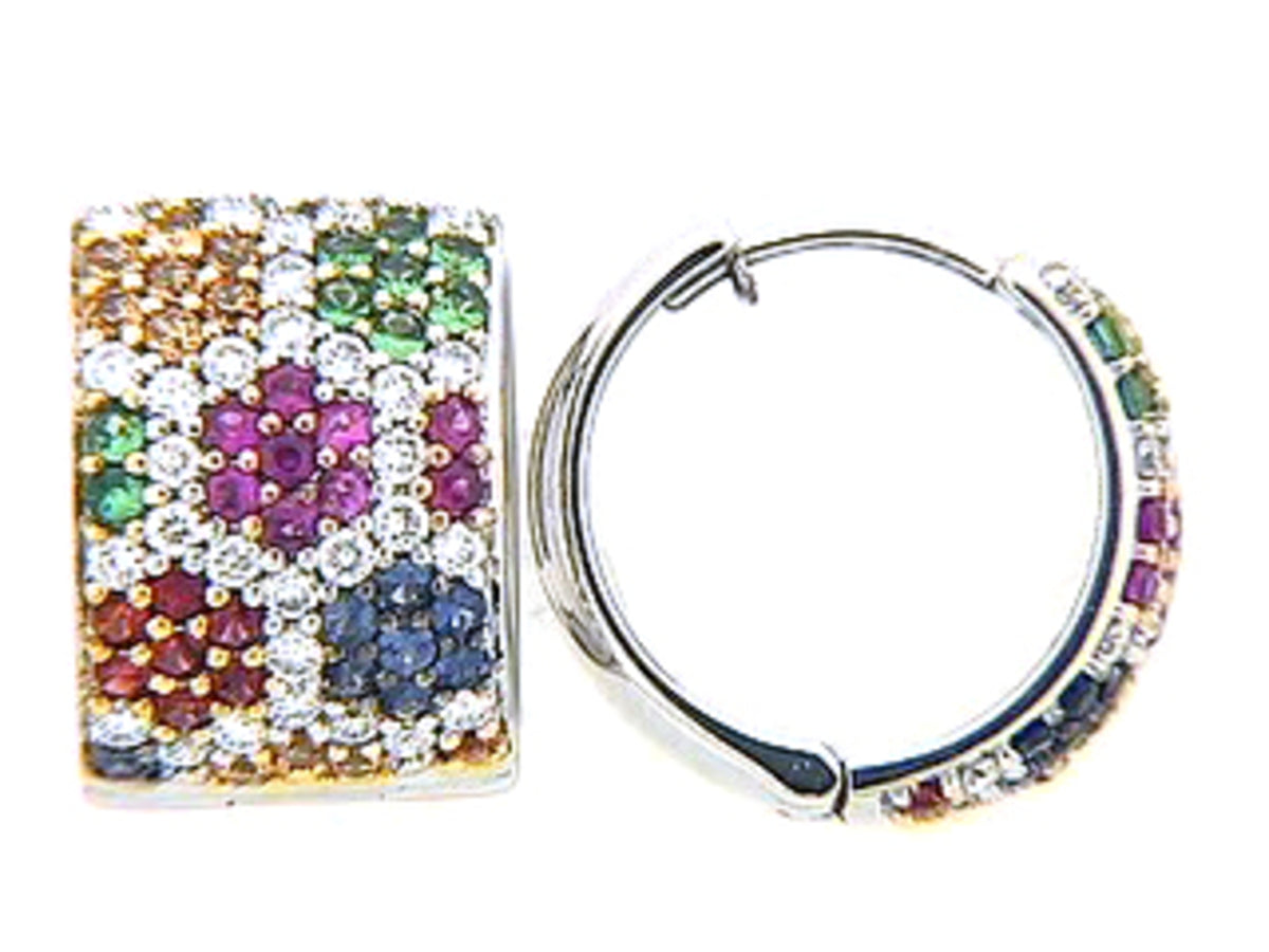 RAINBOW SAPPHIRE, TSAVORITE & DIAMOND EARRING, 18KW (H/U), C=1.41