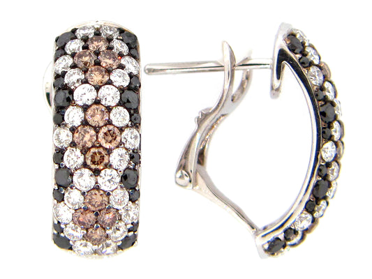 BLACK, BROWN & WHITE DIAMOND EARRING, 18KW (R/N)