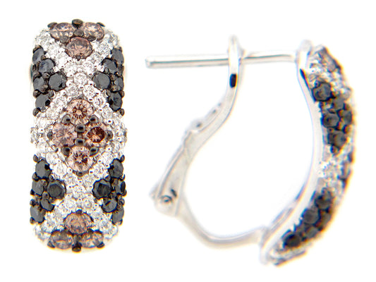 BLACK, BROWN & WHITE DIAMOND EARRING, 14KW (R/N)
