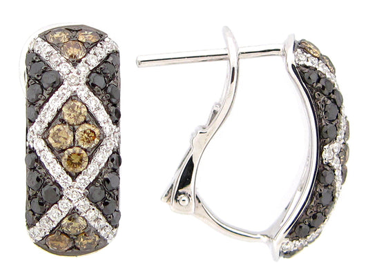 BLACK, BROWN & WHITE DIAMOND EARRING, 14KW (R/N)