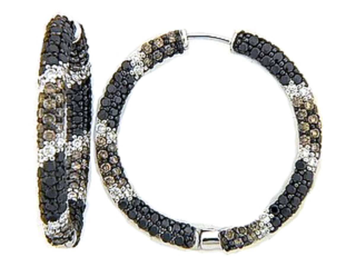 BLACK, BROWN & WHITE DIAMOND EARRING, 18KW (R/N)