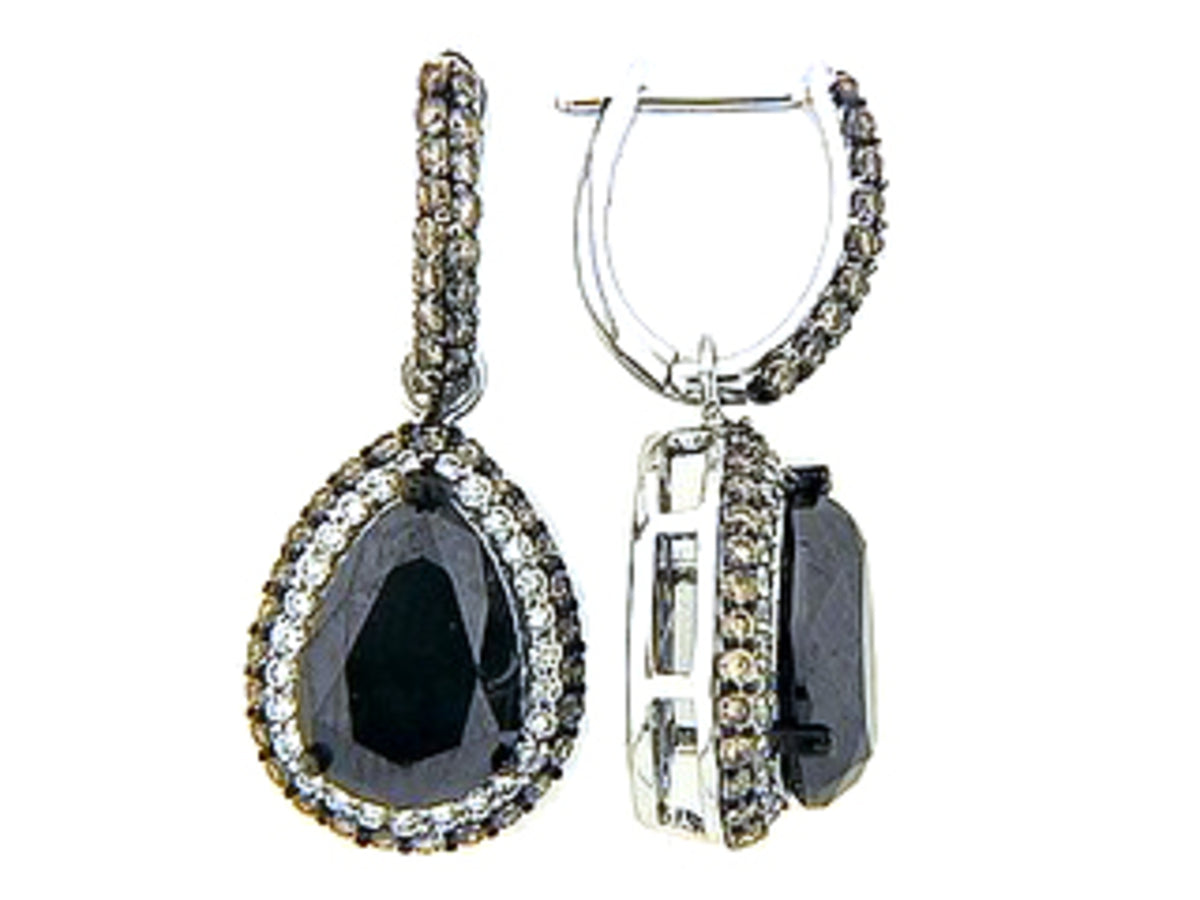 BLACK,BROWN & WHITE DIAMOND EARRING, 18KW (R/N), CENTER=5.07