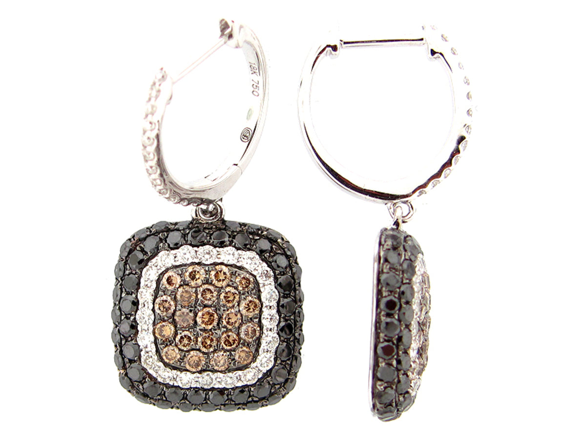 BLACK, BROWN & WHITE DIAMOND EARRING, 18KW (R/N)