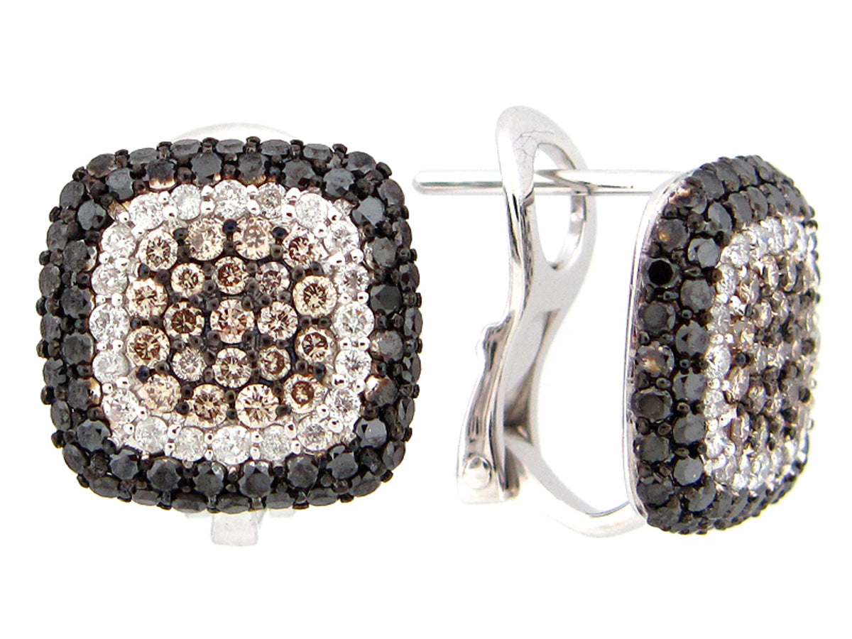 BLACK, BROWN & WHITE DIAMOND EARRING, 18KW (R/N)