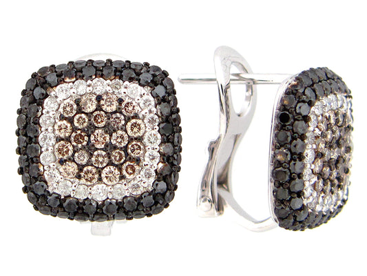 BLACK, BROWN & WHITE DIAMOND EARRING, 18KW (R/N)