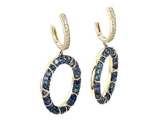 Blue Sapphire Oval Dangle Earring, 35mm Long