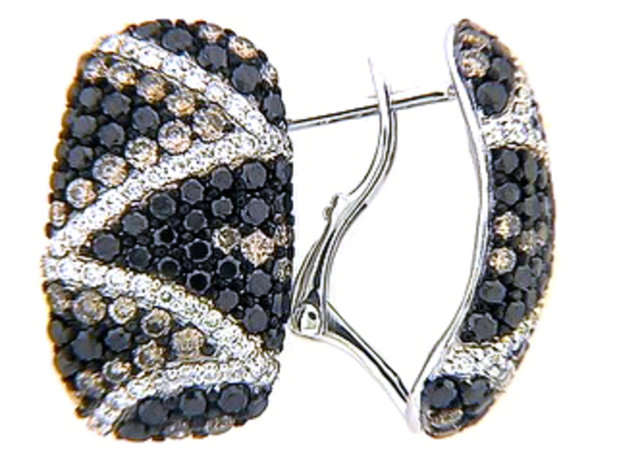 BLACK, BROWN & WHITE DIAMOND EARRING, 18KW (R/N)