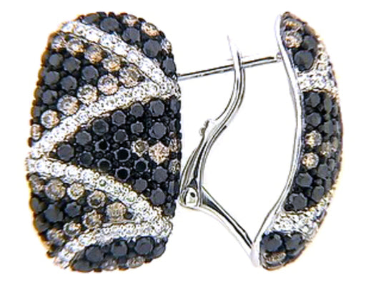 BLACK, BROWN & WHITE DIAMOND EARRING, 18KW (R/N)