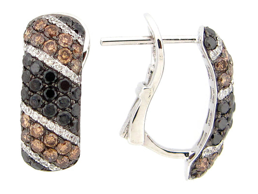 BLACK, BROWN & WHITE DIAMOND EARRING, 14KW (R/N)