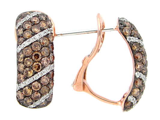 BROWN & WHITE DIAMOND EARRING, 14KR (N)