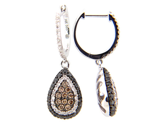 BLACK, BROWN & WHITE DIAMOND EARRING, 14KW (R/N)