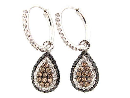 BLACK, BROWN & WHITE DIAMOND EARRING, 14KW (R/N)