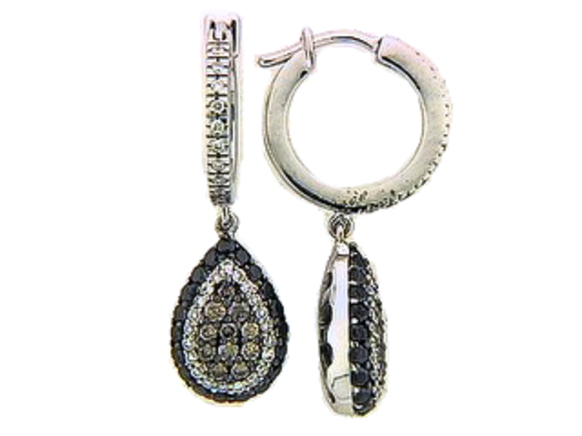 BLACK, BROWN & WHITE DIAMOND EARRING, 14KW (R/N)