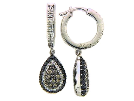 BLACK, BROWN & WHITE DIAMOND EARRING, 14KW (R/N)