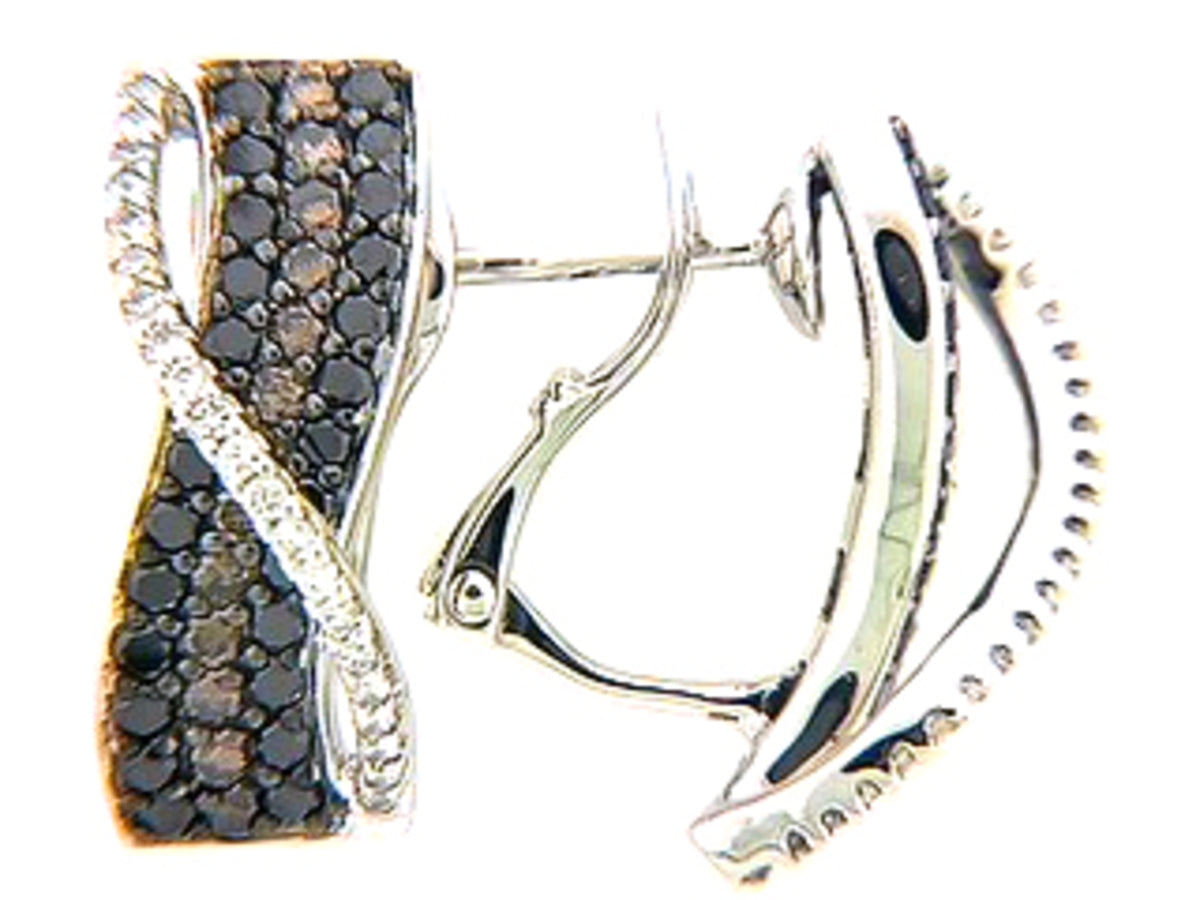 BLACK, BROWN & WHITE DIAMOND EARRING, 14KW (R/N)
