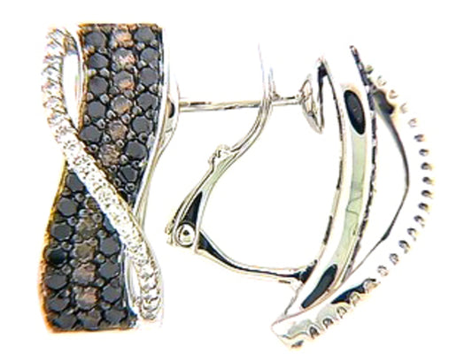 BLACK, BROWN & WHITE DIAMOND EARRING, 14KW (R/N)