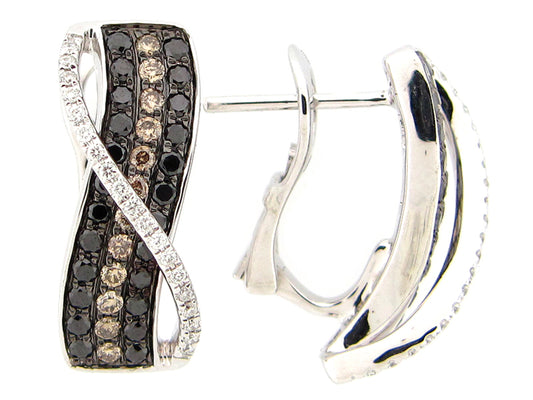 BLACK, BROWN & WHITE DIAMOND EARRING, 14KW (R/N)