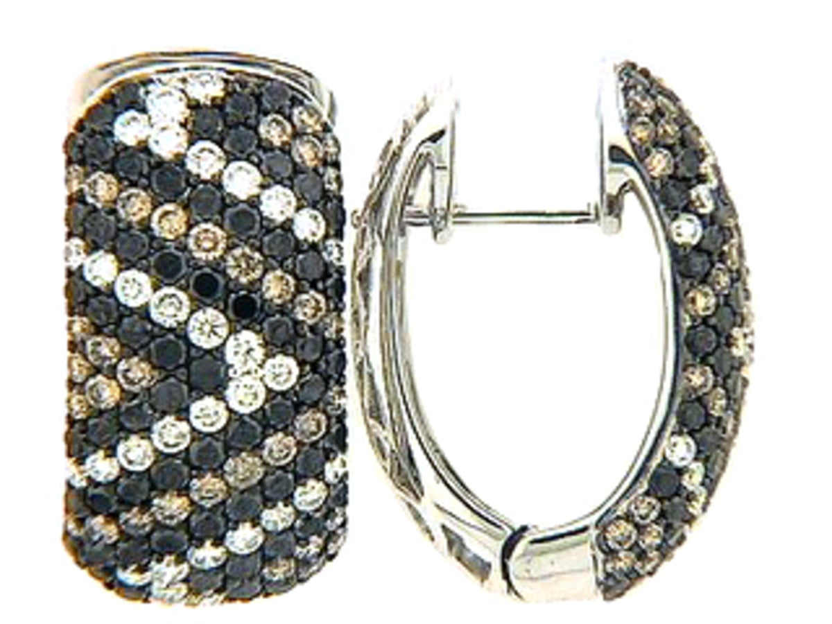 BLACK, BROWN & WHITE DIAMOND EARRING, 18KW (R/N)
