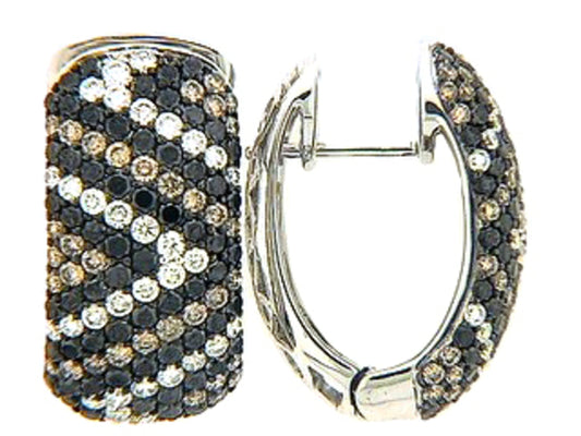 BLACK, BROWN & WHITE DIAMOND EARRING, 18KW (R/N)